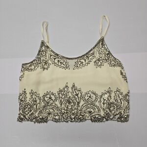 ANGIE Embellished Beaded Sequin Crop Top Camisole Ivory Size S